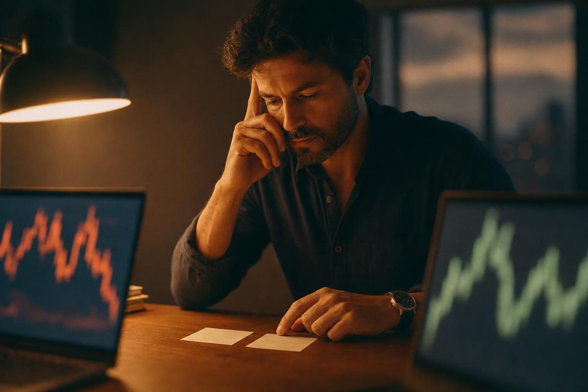 Trader weighing a long call versus long put with a call and put calculator, considering which direction to bet